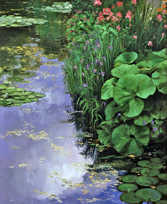 Pond and Clouds Reflected,  oil on canvas 33inX48in