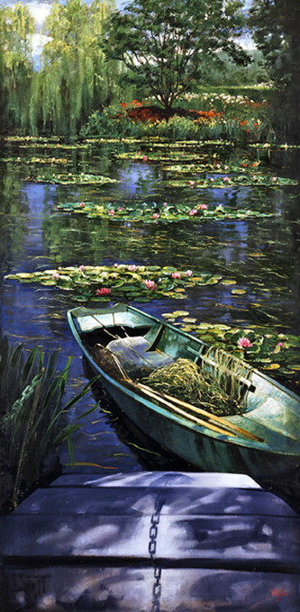 Rowboat Steps, oil on canvas 36inX72in 