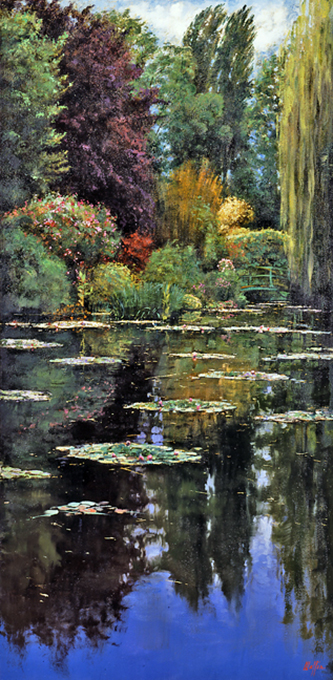 Pond and Poplars, oil on canvas 36inX72in