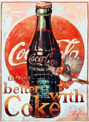 Warhol, Coke and Bird, oil on panel 16inX12in