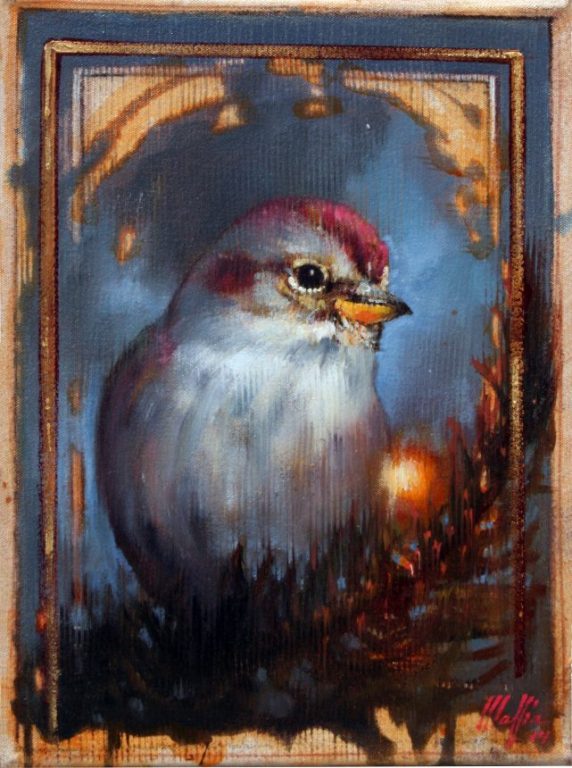 Bird on Blue Background, oil on canvas 16inX12in