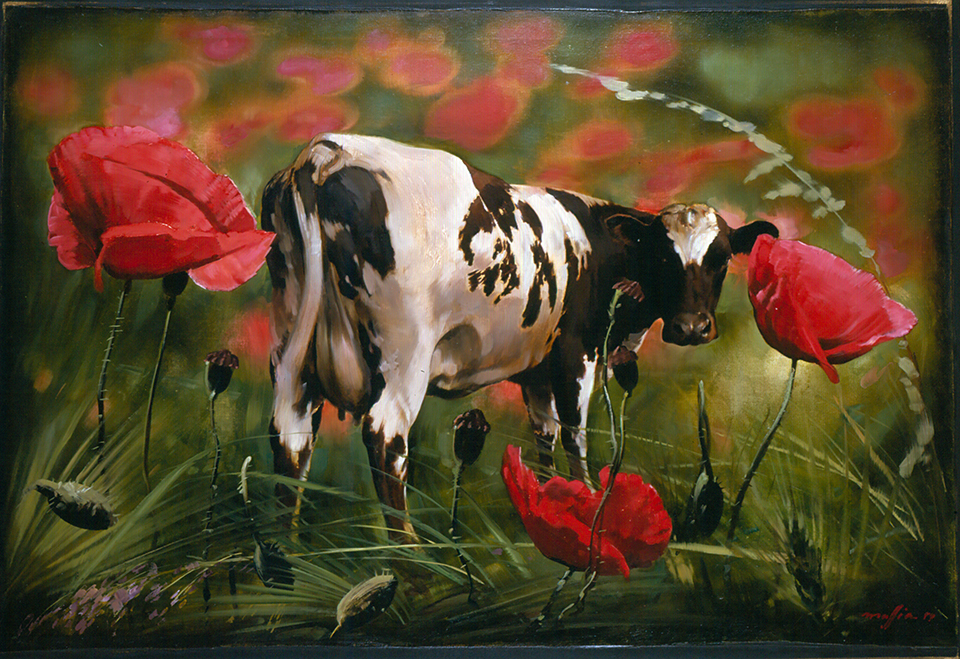 Cow and Poppies, oil on canvas 58